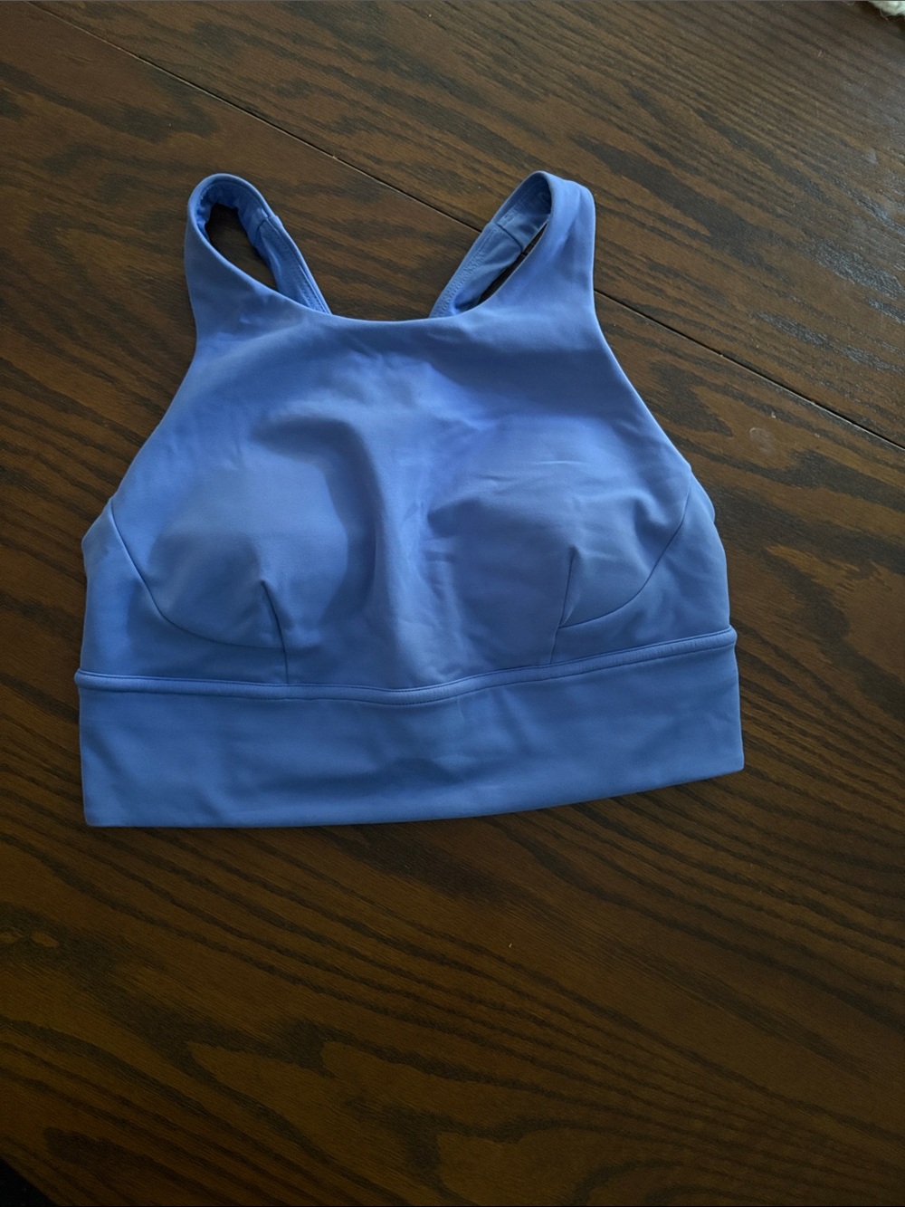 Lulu High-Neck Sport Longline Bra in Periwinkle Blue
